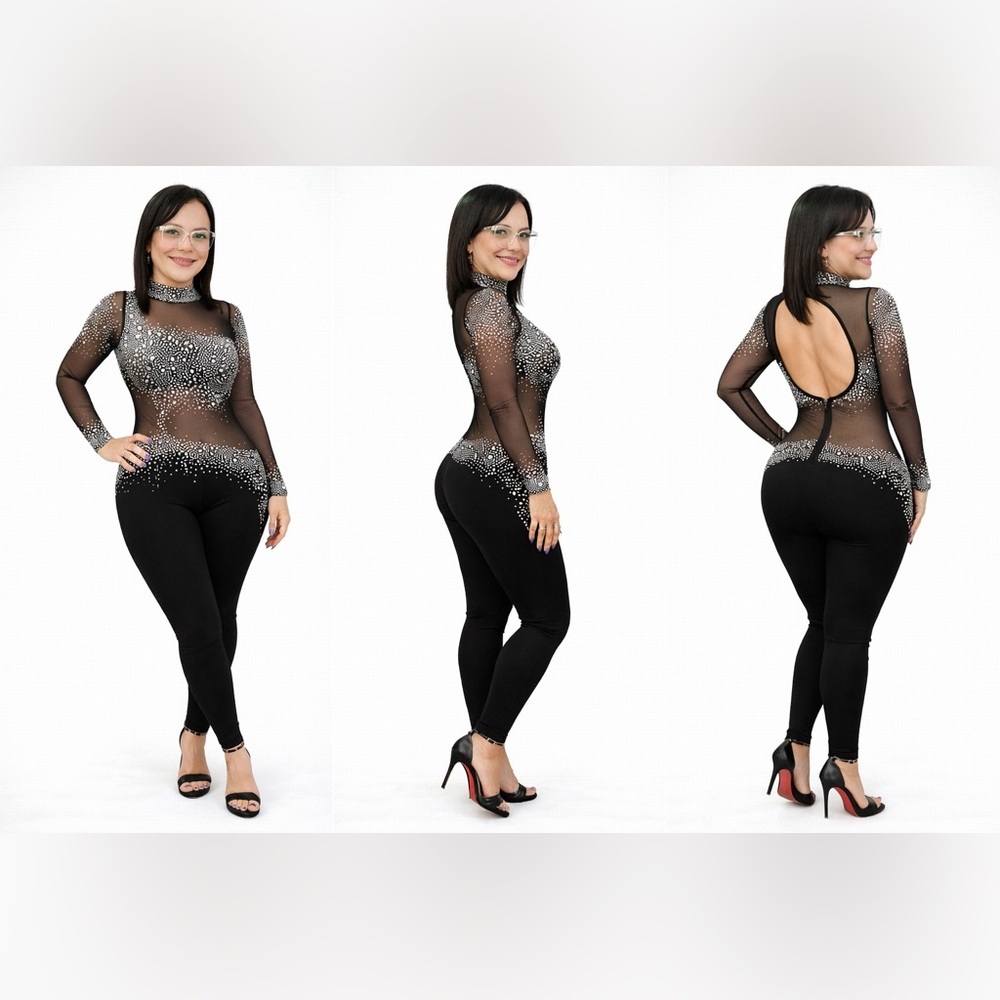 Galaxy Curve Luxe Rhinestone Jumpsuit – High Neck, Invisible Back Zipper